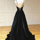 V Neck Black Velvet Long Prom Dresses, Black V Neck Long Formal Evening Graduation Dresses,DS1726