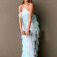 New Style Halter Ruffles Tulle Prom Dress With Slit, Long Backless Party Dress ,DS4562