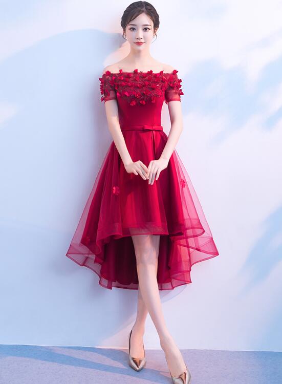 Lovely Red Tulle Homecoming Dress High Low Prom Dresses,DS1077
