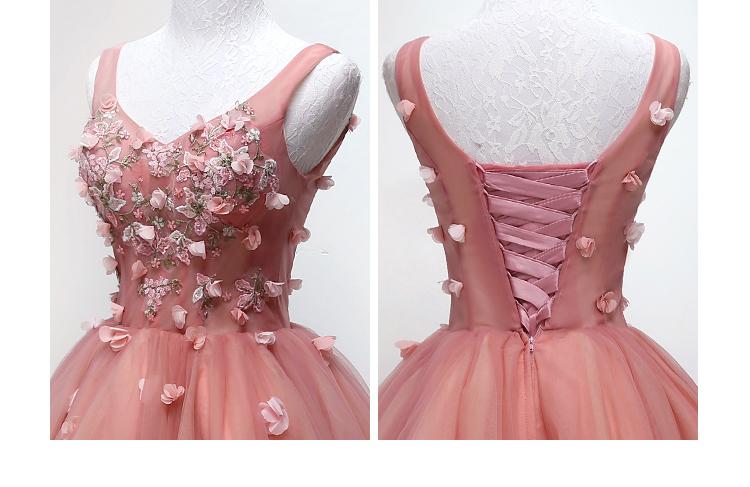 Cute Dark Pearl Pink Knee Length V-neckline Flower Homecoming Dress, New Party Dresses,DS1086