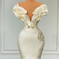 Designer White Long Pearl Ruffle Evening Dresses,F04826