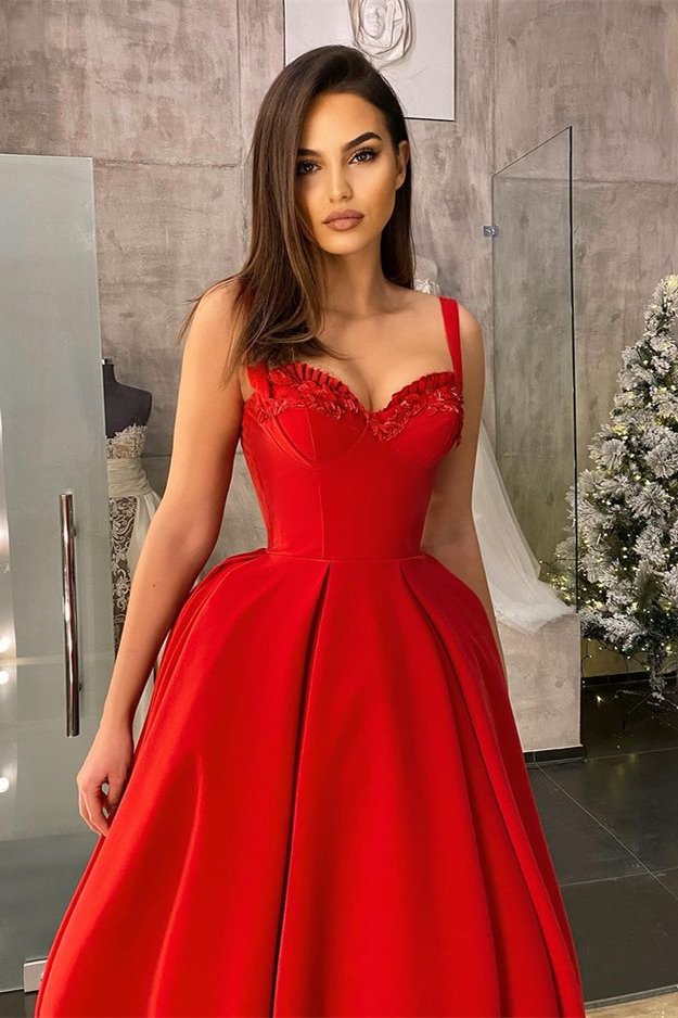 Classic Red Straps Prom Dress Tea-Length Sweetheart With Sequins,DS4650