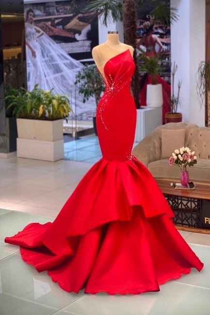 Designer Long Red Sleeveless Mermaid Prom dresses,F04804