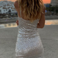 2022 V-Neck Sequins School Event Dress Backless Spaghetti Straps Short Prom Dress,DS1136