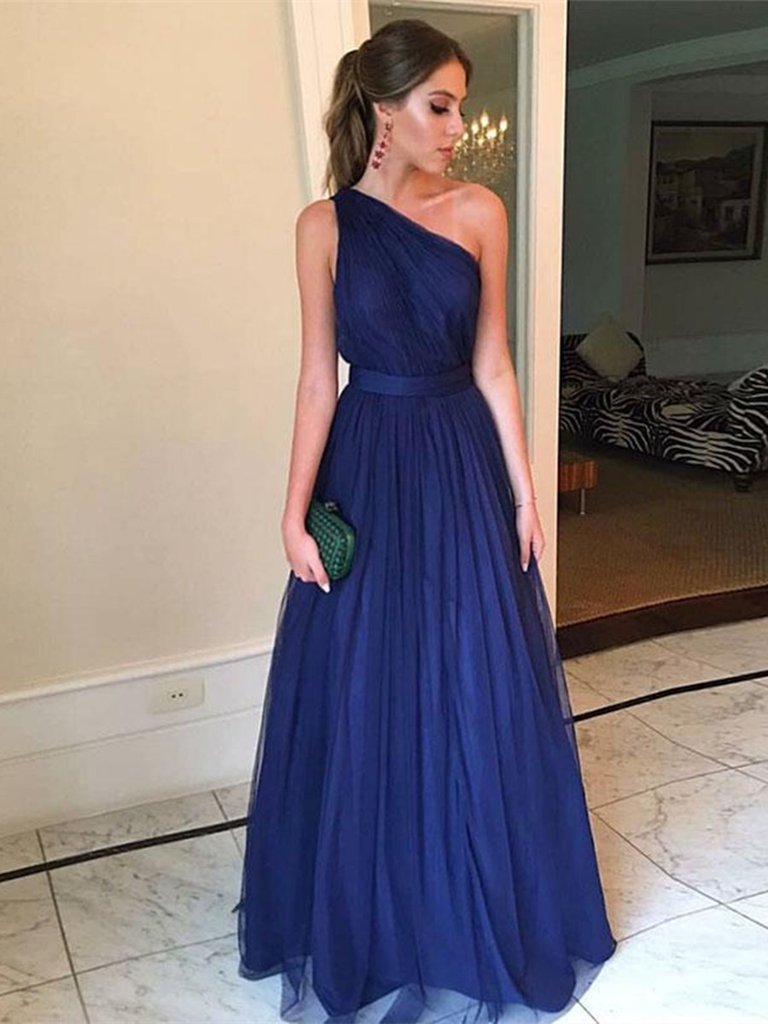 A Line One Shoulder Blue Prom Dresses, One Shoulder Blue Formal Dresses, Graduation Dresses,DS1848