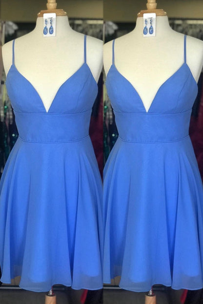 Simple Blue Chiffon Short Homecoming Dress,DS0834