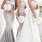 Strapless Silver Mermaid Elegant Long Sleeveless Prom Dresses,Bridesmaid Dresses,DS4036