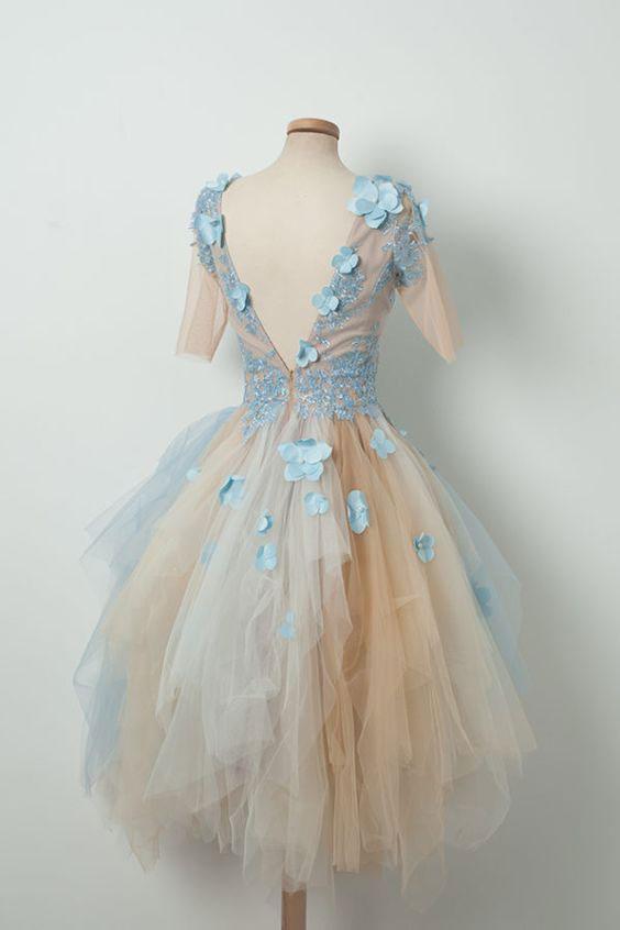 Cute v neck tulle short prom dress, homecoming dress,DS1024