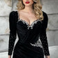Sexy Black Sequined Column Appliques Long Sleeves Split Front Floor-length Prom Dresses,F04835