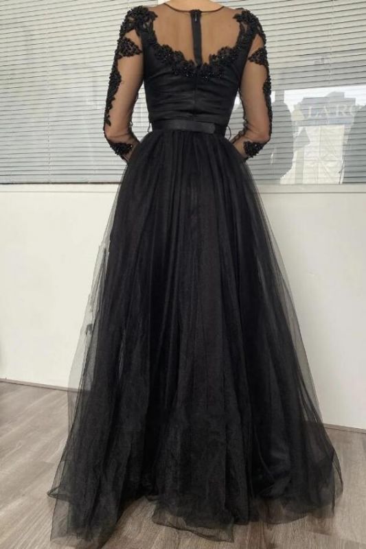 Sexy Black Long Sleeves Prom Dress Lace Evening Gowns,DS3731