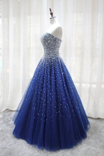 Gorgeous Sparkle Blue Sweet 16 Dress, Handmade Beaded Formal Gown,DS4454