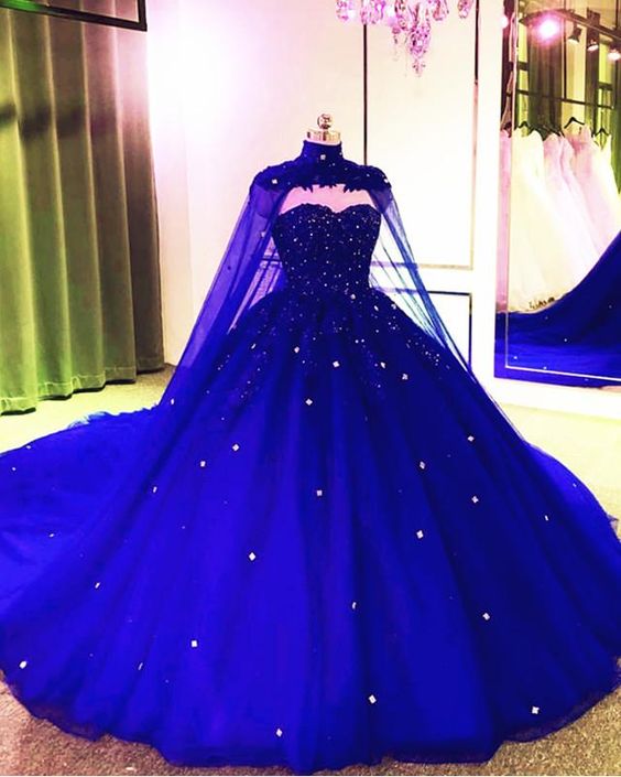 Tulle Ball Gown Wedding Dress With Cape Prom Dresses, Evening Dresses ,DS4617