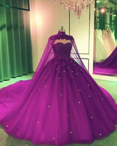 Tulle Ball Gown Wedding Dress With Cape Prom Dresses, Evening Dresses ,DS4617