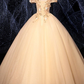 CHAMPAGNE V NECK TULLE LACE LONG PROM DRESS CHAMPAGNE EVENING DRES,DS4458