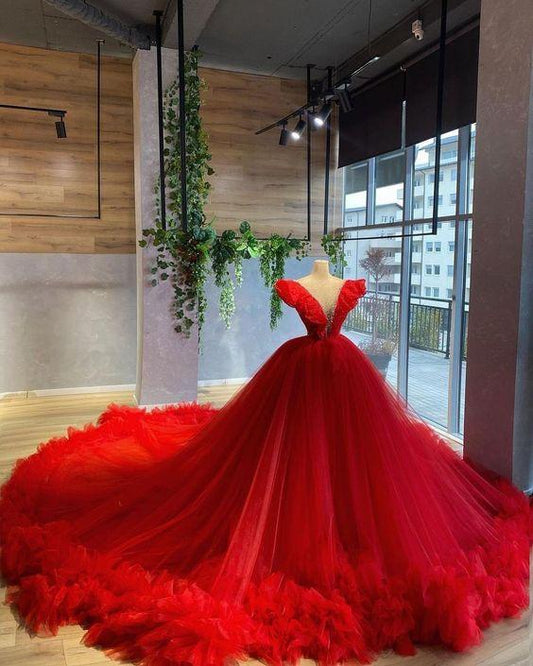 red long prom dress ball gown evening dress,DS4625