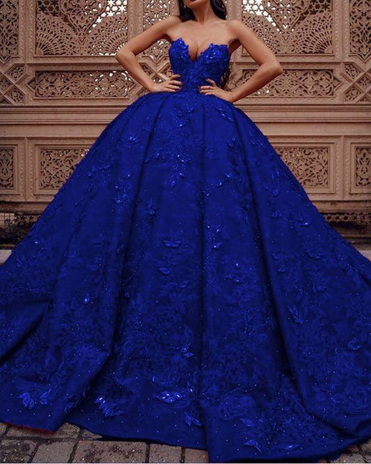 royal blue lace prom dresses ball gown sweetheart corset,DS4354