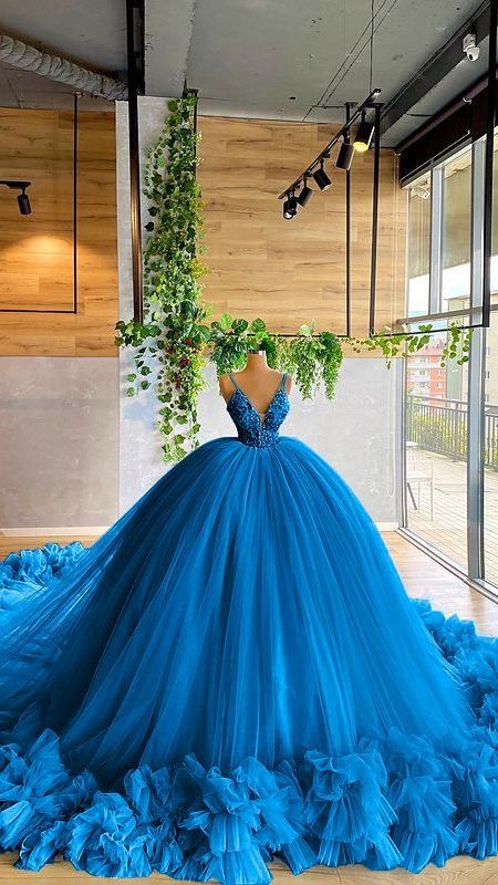Elegant blue ball gown Long Prom Dress,DS9602