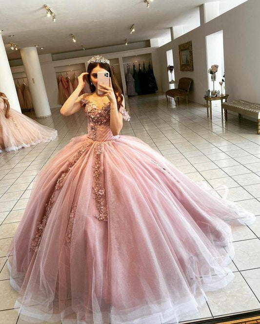 Pink ball gown Prom Long Dresses Sweetheart Corset,DS4477