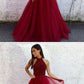 A Line Burgundy Prom Dress, Burgundy Long Formal Dress, Evening Dress with Tulle and Beading,DS1878