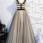 A-line Black Floral Long Formal Dress,DS3486