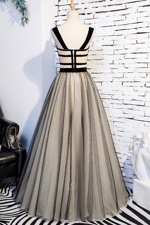 A-line Black Floral Long Formal Dress,DS3486
