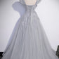 Silver A-line Long Prom Dress with Cap Sleeves,DS3471