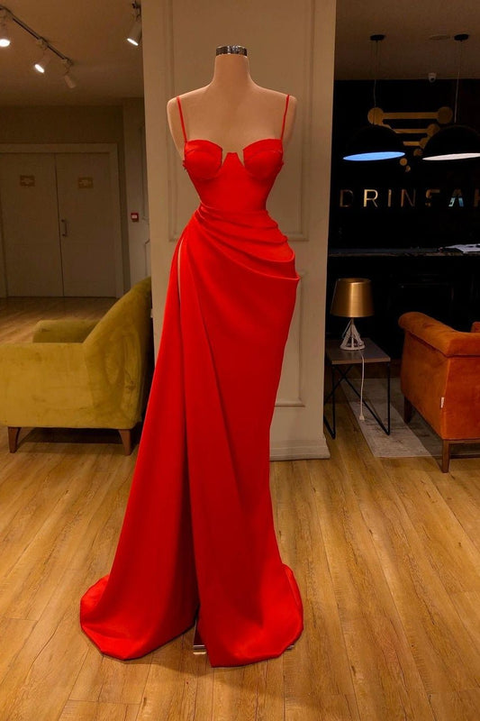 Fabulous Spaghetti-Straps Red Mermaid Prom Dress With Split On Sale,DS4680