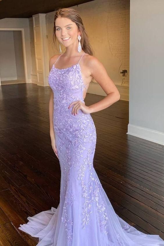Lavender Lace Mermaid Long Prom Dress,DS4100
