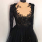 Black floral gothic wedding dress, black flower tulle lace dress, alternative bride dress,DS0051