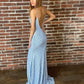 Elegant Halter Light Blue Lace Long Prom Dress ,DS0734