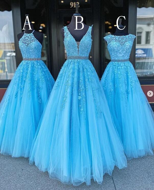 Tulle Long Prom Dresses with Applique and Beading,8th Graduation Dress School Dance Winter Formal Dress,DS0703