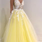 V-neck Ball Gown Long Prom Dresses with Appliques and Beading Fashion Formal Dress,DS0690
