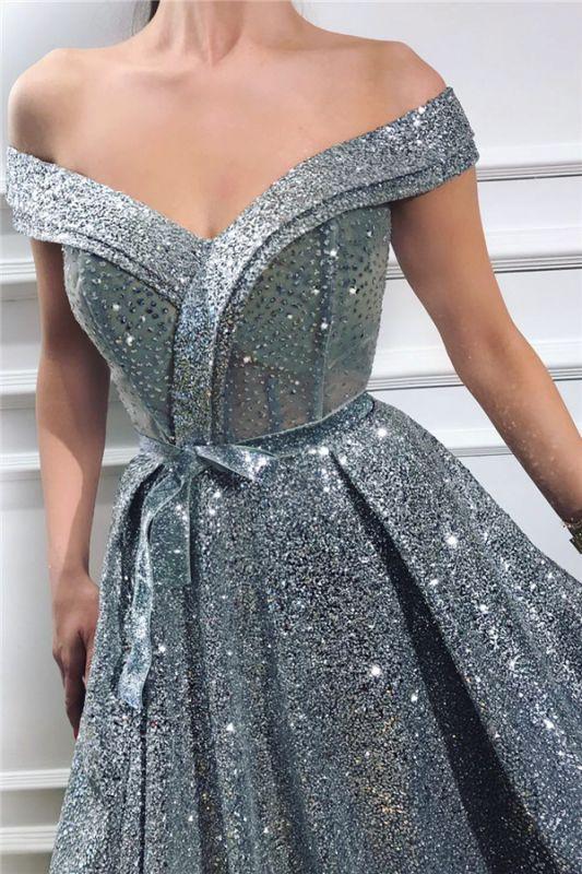 Sparkly Sequins Off the Shoulder Sleeveless Prom Dress Gorgeous Sweetheart Front Slit Shinny Long Prom Dress,DS0672