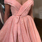Sparkly Sequins pink Off the Shoulder Sweetheart Prom Dress Sexy Sleeveless Front Slit Long Prom Dress,DS0671