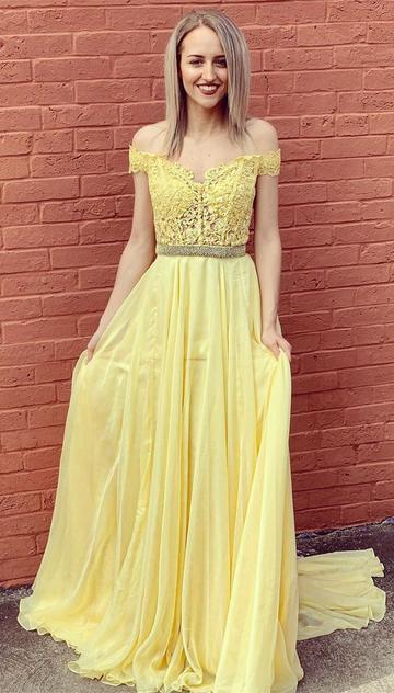 Yellow Prom Dress Off The Shoulder Straps , Dresses For Graduation Party, Evening Dress, Formal Dress,DS0654