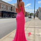 Glitter Straps Hot Pink Sequins Prom Gown with Slit,DS0624