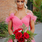 Off the shoulder Hot Pink Long Prom Dress,DS0617