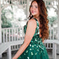 A-Line Green V-Neck Sequins Long Prom Dress,DS0614