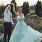Elegant Cold Sleeve Mint Green Lace Prom Dress,DS0612