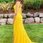 Mermaid Side Slit Yellow Lace Long Prom Dress ,DS0609