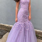 Trumpet/Mermaid Spaghetti Straps Lilac Long Prom Dresses Tulle Evening Dress,DS0595