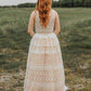 Ivory V Neck Long Lace Plus Size Prom Dresses with Pocket Vintage Formal Dress,DS0594