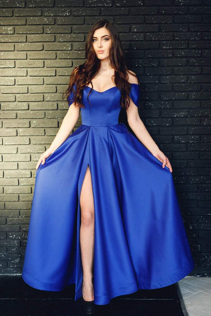 Satin Evening Dress Deep Ocean Electric Blue. Lace Up Corset Bridesmaid Dress. Custom Wedding Guest Dress. High Slit Formal & Prom Dress,DS0561