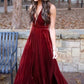 A Line Halter V Neck Backless Ankle Length Burgundy Prom Dresses, Backless Wine Red Velet Formal Dresses, Maroon Evening Dresses,DS0545