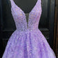 Deep V Neck Purple Lace Long Prom Dresses, Purple Lace Formal Graduation Evening Dresses,DS0539