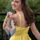 A Line V Neck Backless Yellow Satin Long Prom Dresses, Backless Yellow Formal Dresses, Yellow Evening Dresses,DS0536