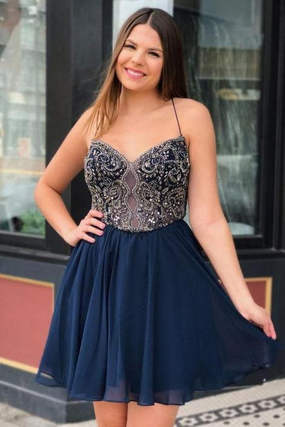 Navy Homecoming Dress, Short Prom Dress ,Formal Dress, Pageant Dance Dresses, Back To School Party Gown,DS0354
