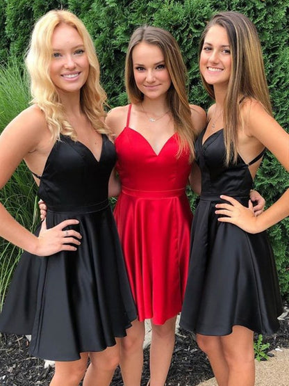 Short V Neck Red/Black Prom Homecoming Dresses, V Neck Red/Black Formal Graduation Evening Dresses,DS0342