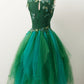 Unique Beaded Floral Short Green Lace Prom Dresses, Fluffy Green Lace Formal Graduation Homecoming Dresses,DS0341