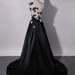Black one shoulder long prom dress, black evening dress,DS0426
